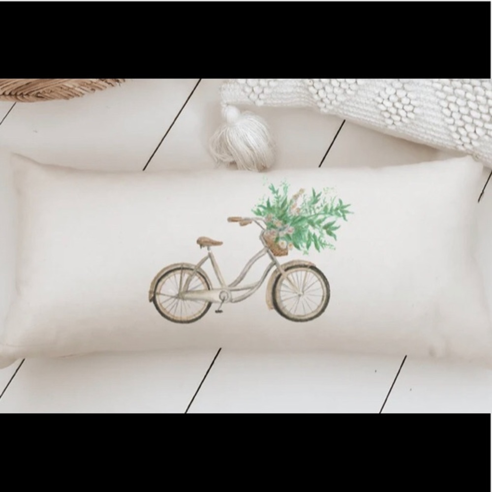 Bicycle flower lumbar pillow white and green and brown 24 Inches;Width 12 Inches
